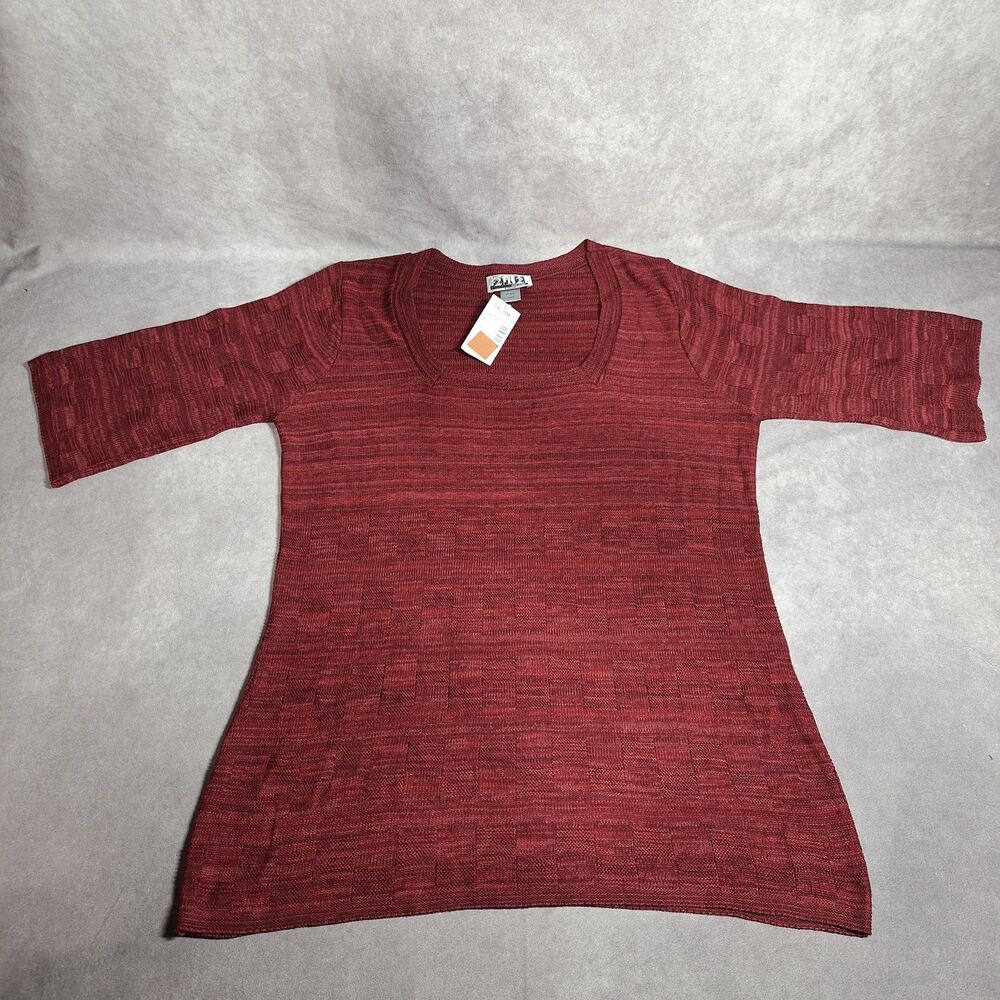 212 New York 18/20W Red Textured Top Square Neck 3/4 Sleeve Acrylic Women's